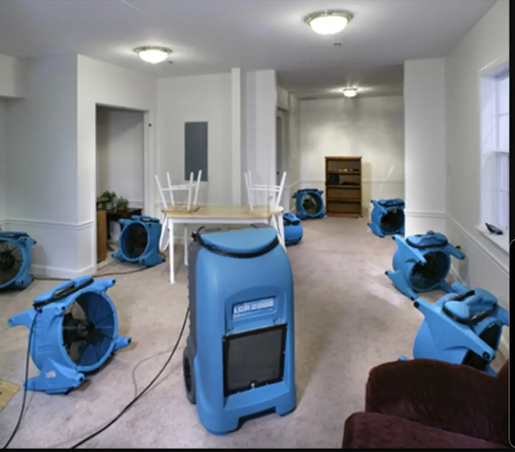 Air movers and dehumidifier setup for Water Damage Restoration in Saratoga Springs